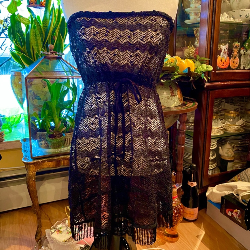 Lace Net Black Dress Coverup Beach Throw with Sparkles